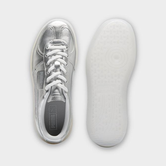Back view of Big Kids' Puma Palermo Chrome Casual Shoes in Silver/Feather Gray Click to zoom