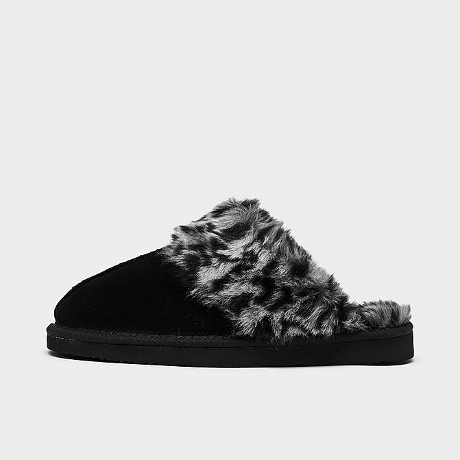 Right view of Women's Minnetonka Joanna Slippers in Leopard Black Click to zoom