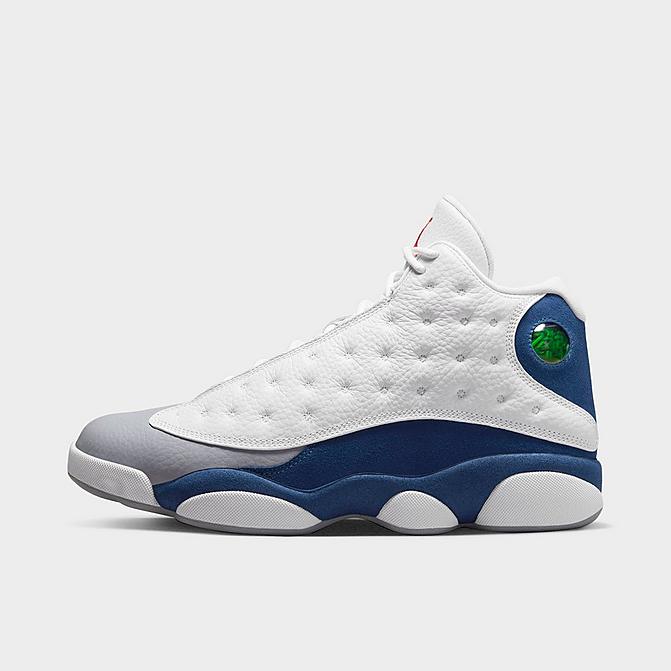 Right view of Air Jordan Retro 13 Basketball Shoes in White/Fire Red/French Blue/Light Steel Grey Click to zoom