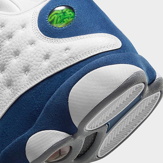 Front view of Air Jordan Retro 13 Basketball Shoes in White/Fire Red/French Blue/Light Steel Grey Click to zoom