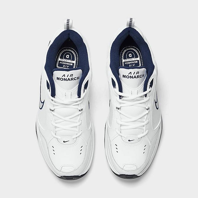 Back view of Men's Nike Air Monarch IV Training Shoes in White/Metallic Silver/Mid-Navy Click to zoom