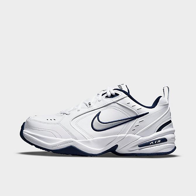 Right view of Men's Nike Air Monarch IV Training Shoes (Wide Width 4E) in White/Metallic Click to zoom