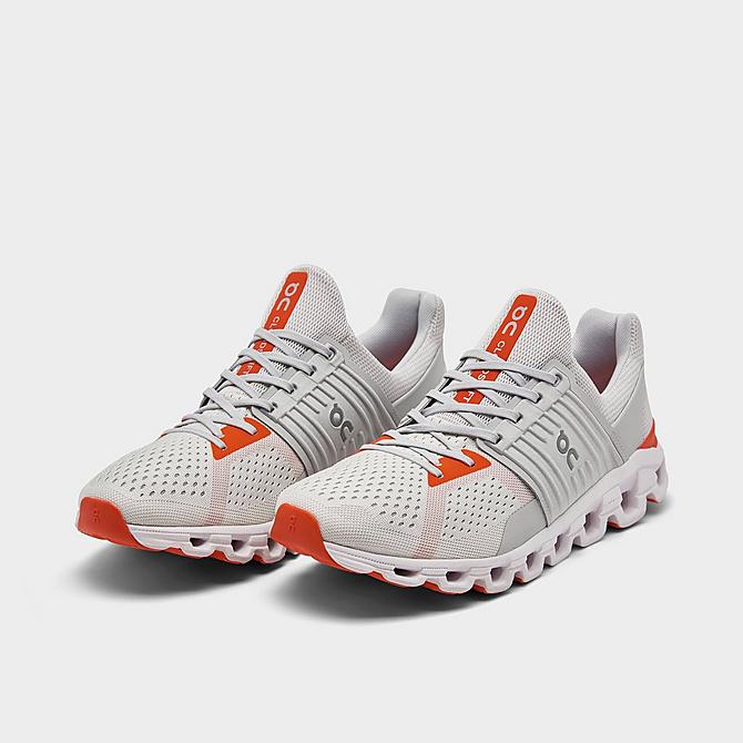 Three Quarter view of Men's On Cloudswift Running Shoes in White/Flame Click to zoom