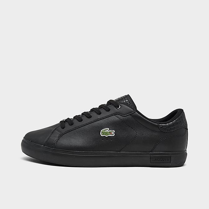 Right view of Men's Lacoste Powercourt Leather Casual Shoes in Black/Black Click to zoom