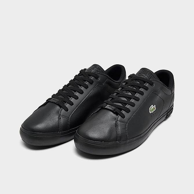 Three Quarter view of Men's Lacoste Powercourt Leather Casual Shoes in Black/Black Click to zoom