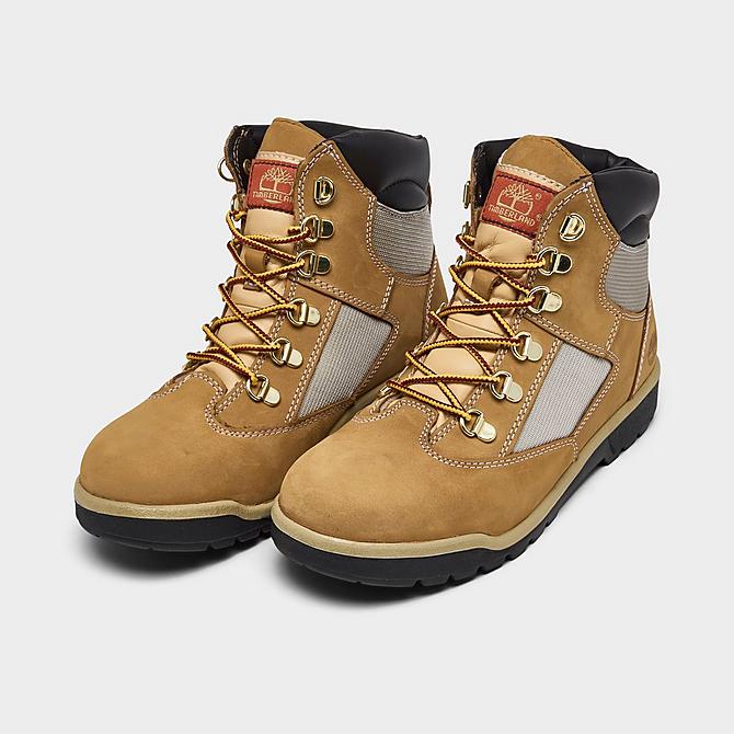 Three Quarter view of Big Kids' Timberland 6 Inch Field Boots in Mac N Cheese Click to zoom