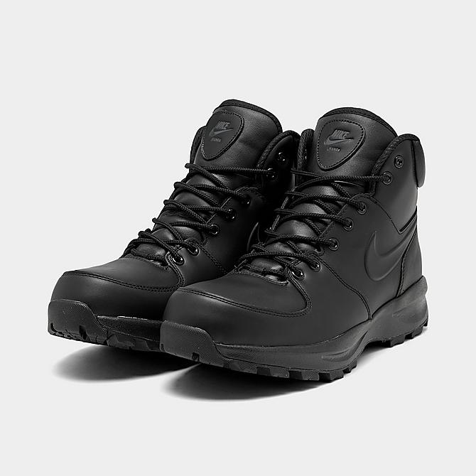 Three Quarter view of Nike Manoa Leather Boots in Black/Black/Black Click to zoom