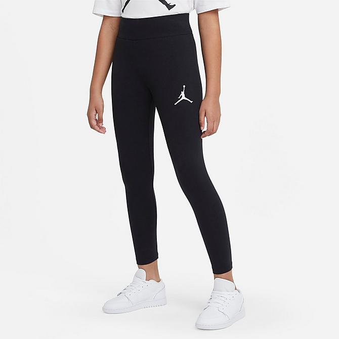 Front Three Quarter view of Girls' Jordan Core High-Rise Leggings in Black/White Click to zoom
