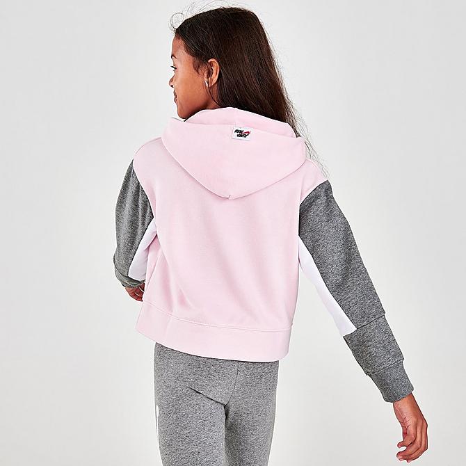 Back Right view of Girls' Jordan By Nike Boxy Hoodie in Pink/Grey Click to zoom