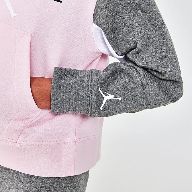 On Model 6 view of Girls' Jordan By Nike Boxy Hoodie in Pink/Grey Click to zoom