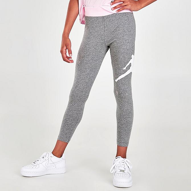 Back Left view of Girls' Jordan Jumpman Logo Leggings in Carbon Heather Click to zoom
