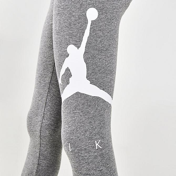 On Model 6 view of Girls' Jordan Jumpman Logo Leggings in Carbon Heather Click to zoom