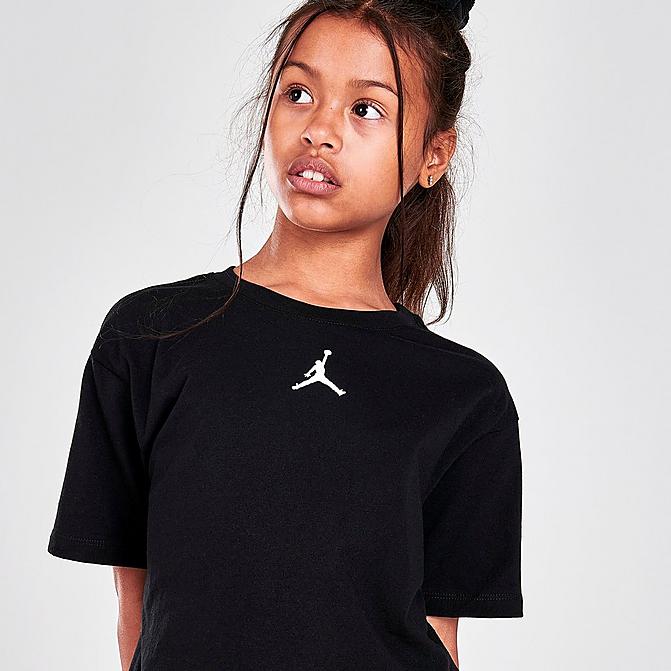 Front view of Girls' Jordan Essentials Jumpman T-Shirt in Black Click to zoom