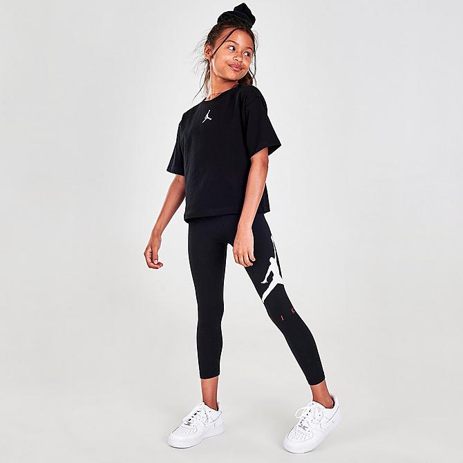 Front Three Quarter view of Girls' Jordan Essentials Jumpman T-Shirt in Black Click to zoom