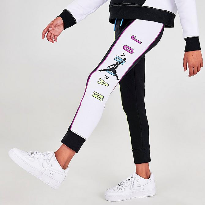 Back Left view of Girls' Jordan KSA Jumpman Fleece Jogger Pants in Black Click to zoom