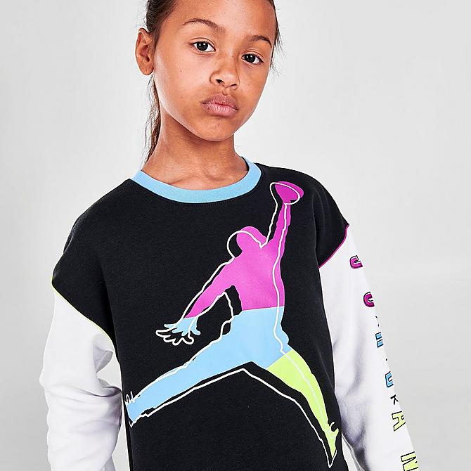 On Model 5 view of Girls' Jordan KSA Colorblock Crewneck Sweatshirt in Black/Multicolor Click to zoom