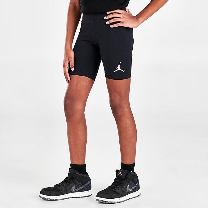 Front view of Girls' Jordan Essentials Bike Shorts in Black Click to zoom