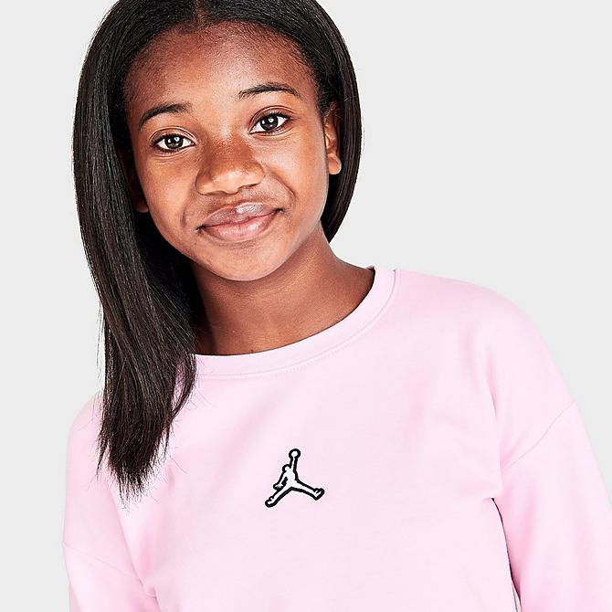 On Model 5 view of Girls' Jordan Essentials Crewneck Sweatshirt in Pink Foam Click to zoom