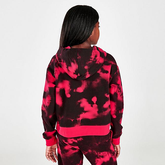 Back Right view of Girls' Jordan Essentials Boxy Pullover Hoodie in Very Berry/Black Click to zoom