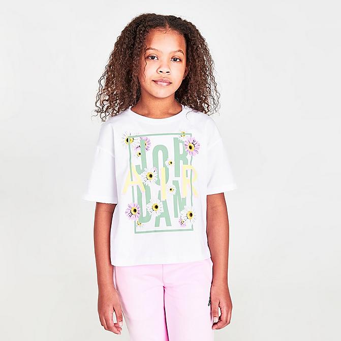 Front view of Girls' Jordan Flower Child T-Shirt in White/Multi Click to zoom