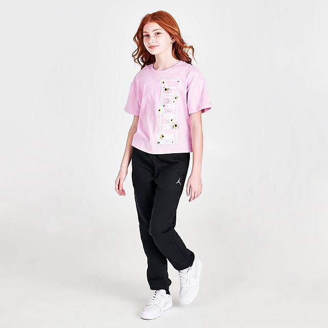 Front Three Quarter view of Girls' Jordan Flower Child T-Shirt in Pink Click to zoom