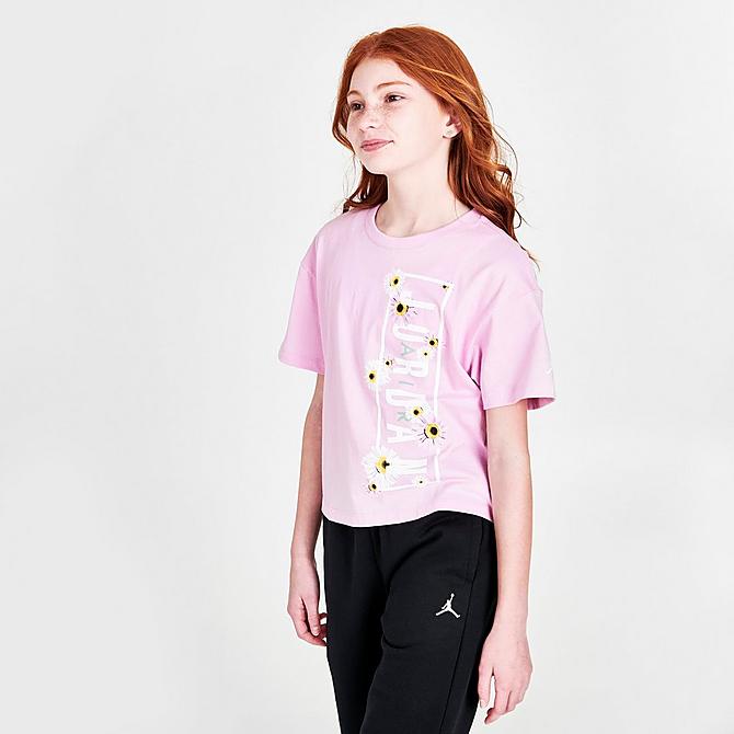 Back Left view of Girls' Jordan Flower Child T-Shirt in Pink Click to zoom