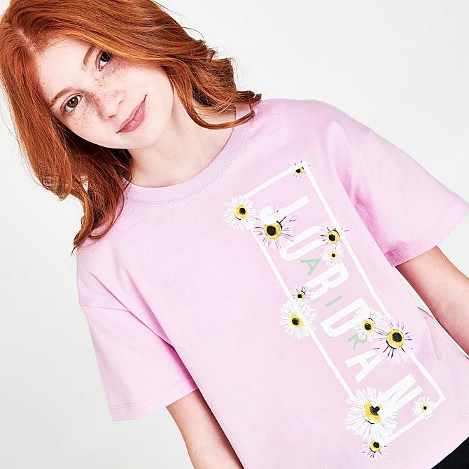 On Model 5 view of Girls' Jordan Flower Child T-Shirt in Pink Click to zoom