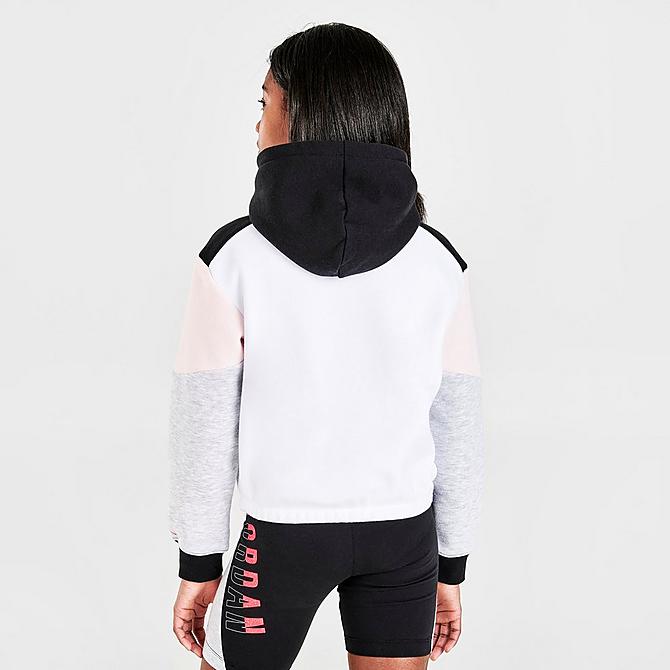 Back Right view of Girls' Jordan Jumpman Millennial Colorblock Hoodie in White/Black/Red Click to zoom