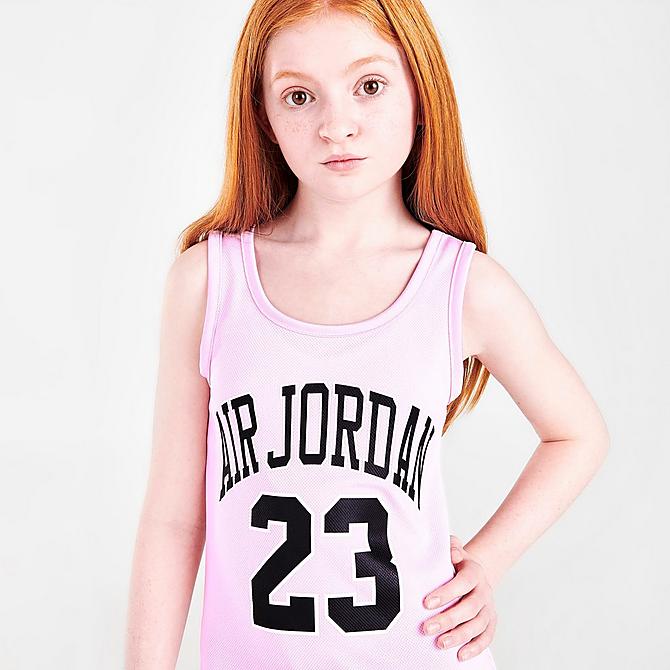 [angle] view of Girls' Jordan Jersey Dress in Pink Foam Click to zoom