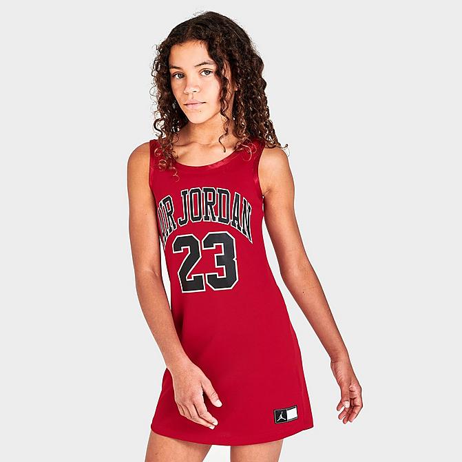 [angle] view of Girls' Jordan Jersey Dress in Red Click to zoom