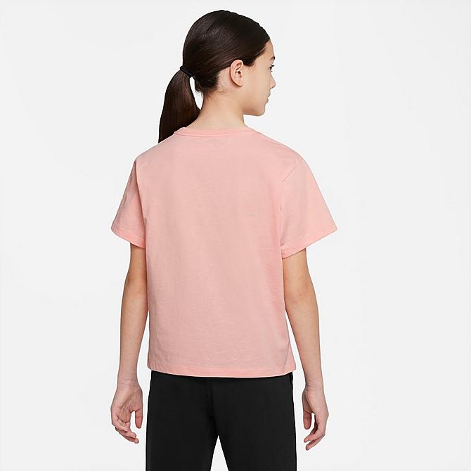 Front Three Quarter view of Girls' Jordan BFF Necklace T-Shirt in Bleached Coral Click to zoom