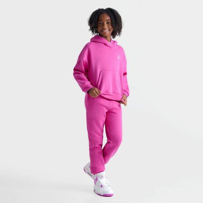 [angle] view of Girls' Big Kids' Jordan Brooklyn Essentials Pullover Hoodie in Fire Pink Click to zoom