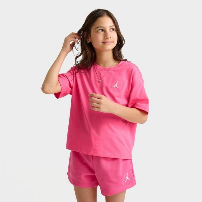 [angle] view of Girls' Jordan Brooklyn Essentials T-Shirt in Hyper Pink Click to zoom