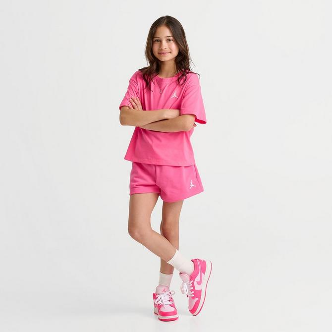 [angle] view of Girls' Jordan Brooklyn Essentials T-Shirt in Hyper Pink Click to zoom