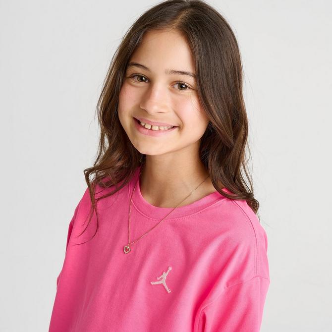 [angle] view of Girls' Jordan Brooklyn Essentials T-Shirt in Hyper Pink Click to zoom