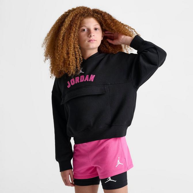 [angle] view of Girls' Jordan Y2k Pullover Hoodie in Black Click to zoom