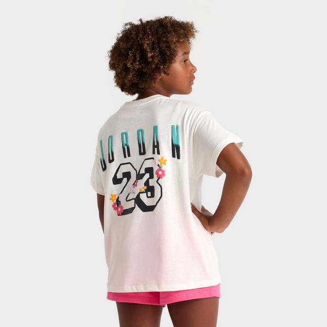 [angle] view of Girls' Jordan Summer Bloom Oversized T-Shirt in Sail Click to zoom