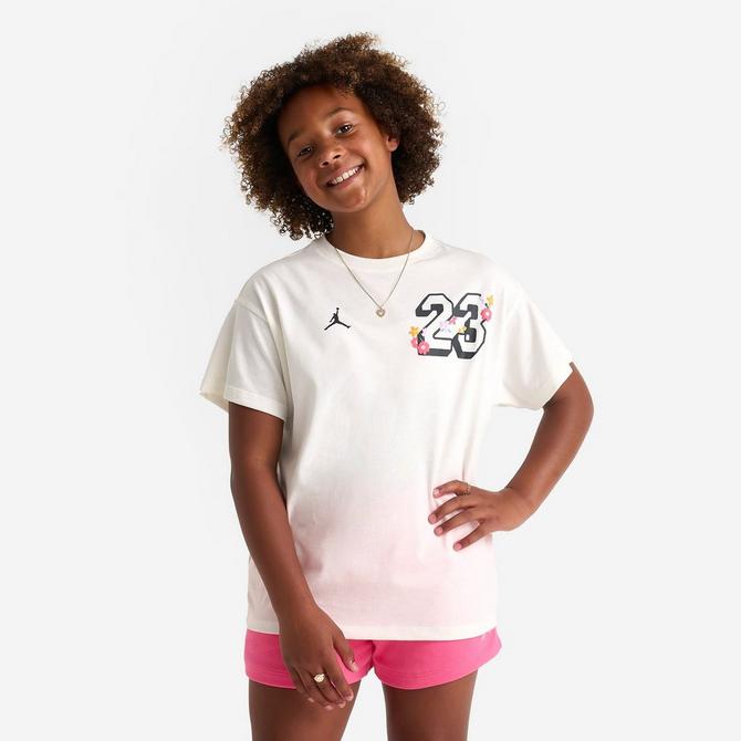 [angle] view of Girls' Jordan Summer Bloom Oversized T-Shirt in Sail Click to zoom