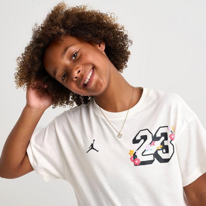 [angle] view of Girls' Jordan Summer Bloom Oversized T-Shirt in Sail Click to zoom
