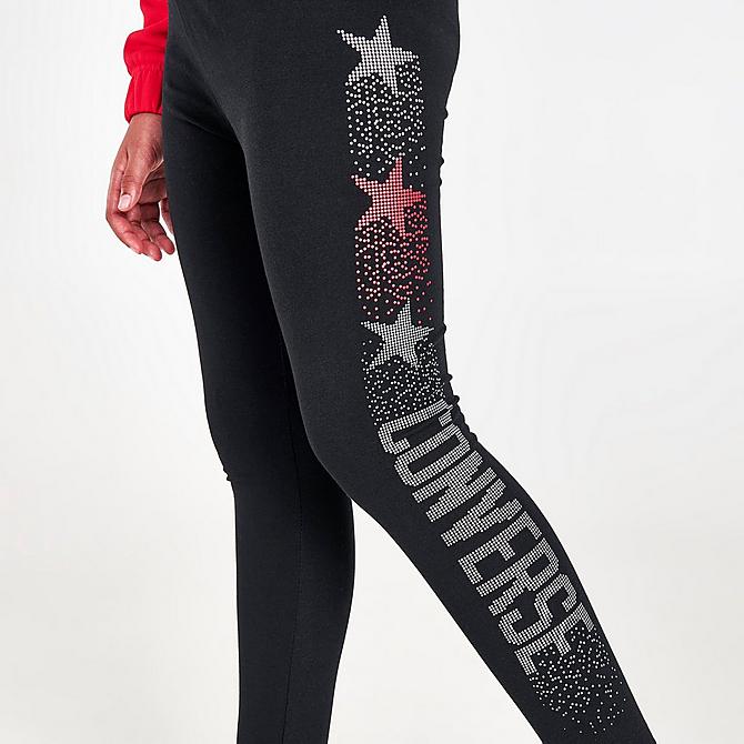 On Model 6 view of Girls' Converse Rhinestone Logo Leggings in Black Click to zoom