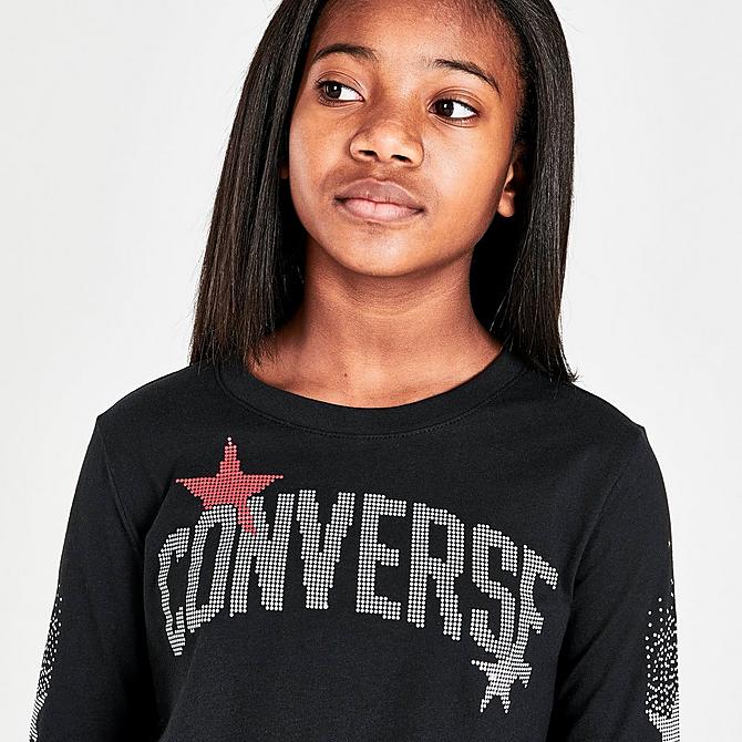 On Model 5 view of Girls' Converse Rhinestone Long-Sleeve T-Shirt in Black Click to zoom