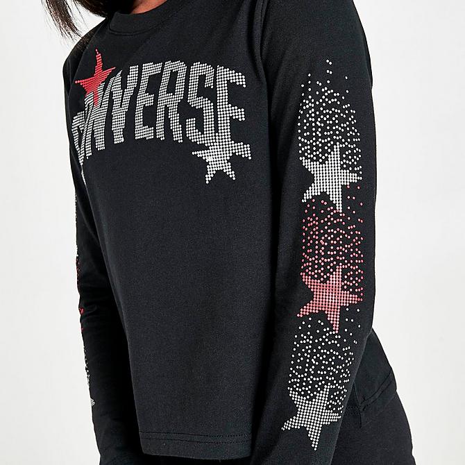 On Model 6 view of Girls' Converse Rhinestone Long-Sleeve T-Shirt in Black Click to zoom