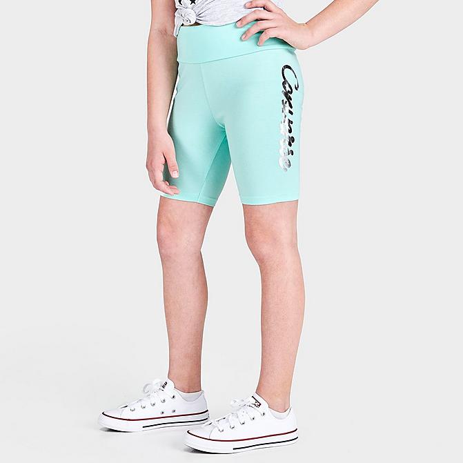 Front view of Girls' Converse Shine Bike Shorts in Light Dew Click to zoom