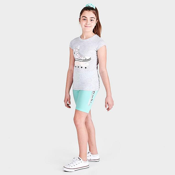 Front Three Quarter view of Girls' Converse Shine Bike Shorts in Light Dew Click to zoom