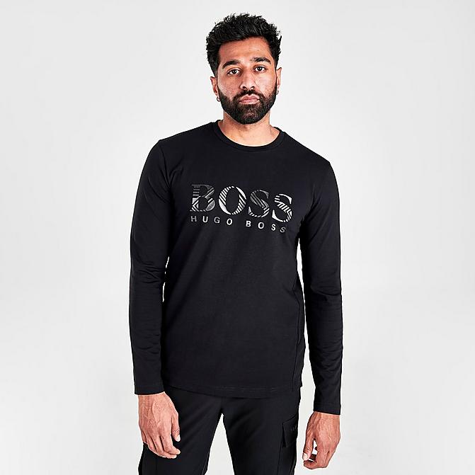 Front view of Men's Hugo Boss Togn 2 Logo Print Long-Sleeve T-Shirt Click to zoom