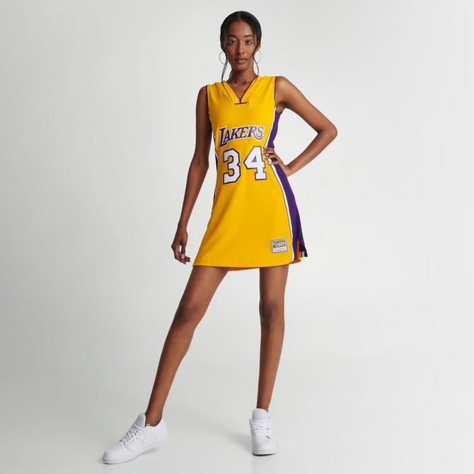 Mitchell and Ness Women's Los Angeles Lakers 1999 Shaquille O'Neal Dress in Yellow/Yellow Size Medium | Polyester/Spandex/Jersey