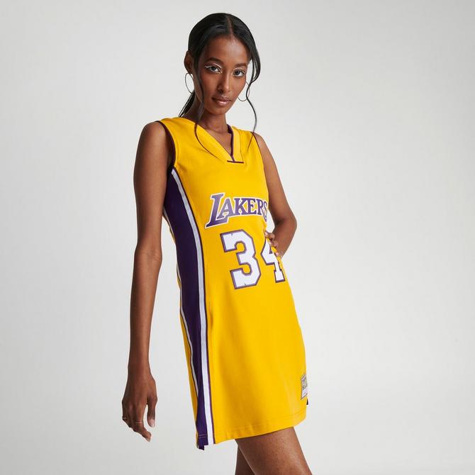 Mitchell and Ness Women's Los Angeles Lakers 1999 Shaquille O'Neal Dress in Yellow/Yellow Size Medium | Polyester/Spandex/Jersey