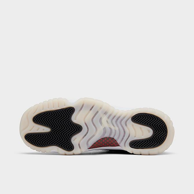Bottom view of Big Kids' Air Jordan Retro 11 Low Basketball Shoes in Black/Gym Red/White/Sail Click to zoom