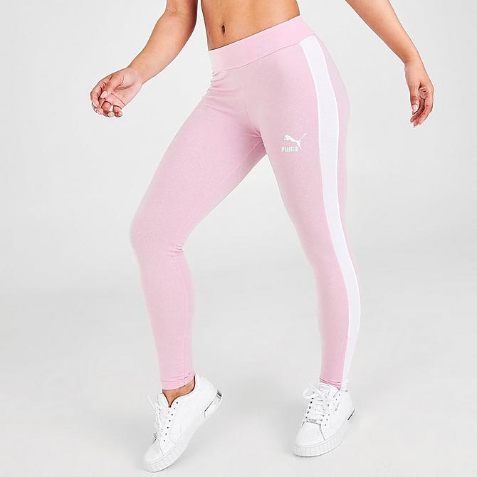 Back Right view of Women's Puma Iconic T7 Leggings in Pink Lady Click to zoom