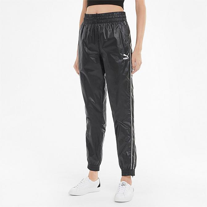 Front view of Women's Puma Iconic T7 Woven Track Pants in Puma Black Click to zoom